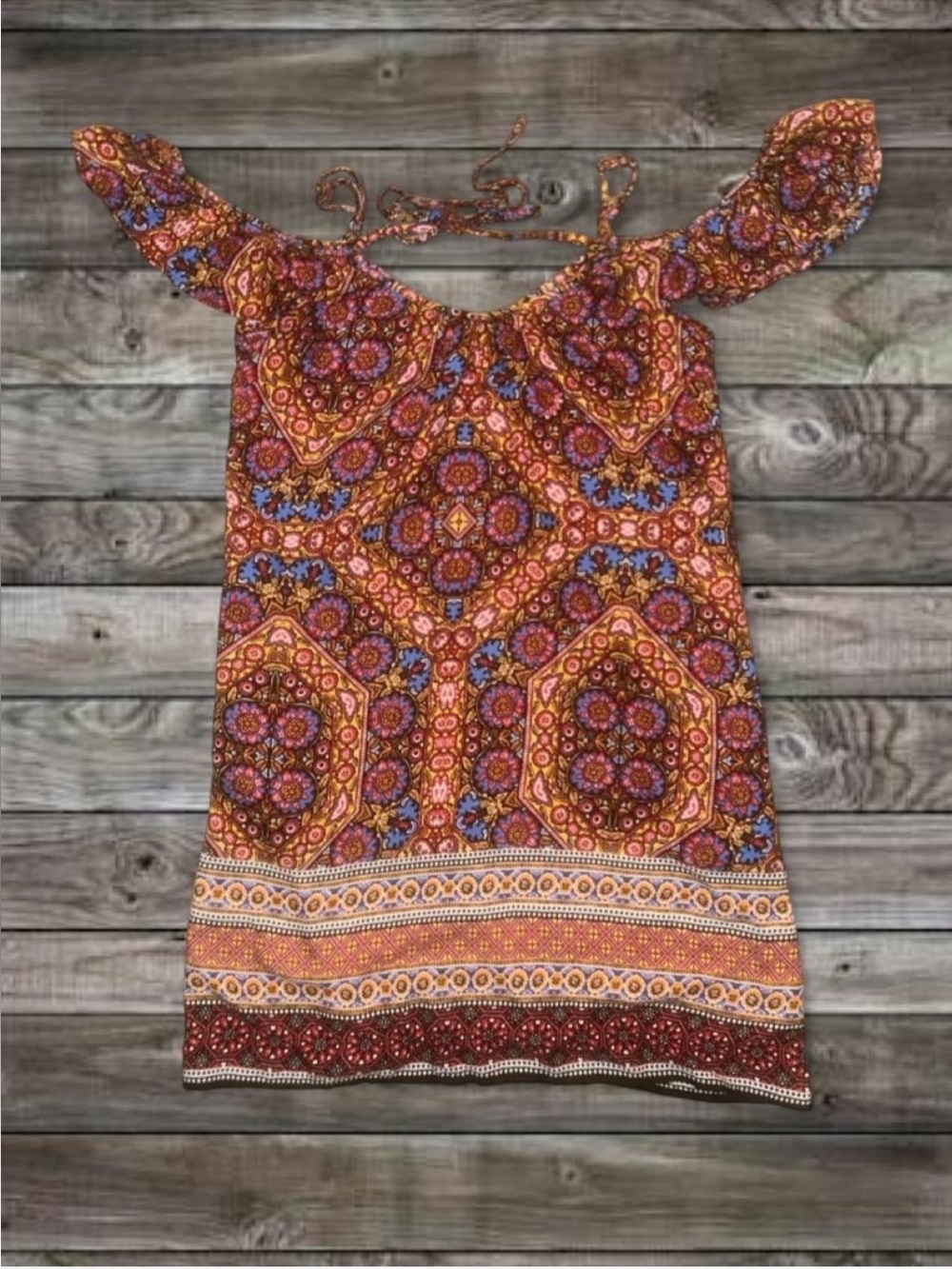Xhilaration Boho Cold-Shoulder Mosaic Mini Dress M